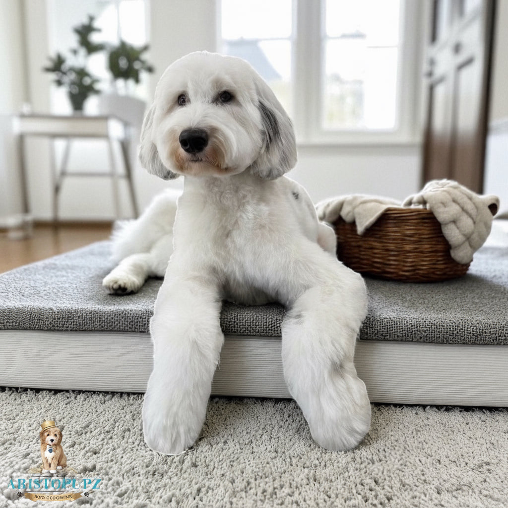 A well-groomed dog sitting calmly, showcasing the results of professional grooming techniques taught in TASAA’s grooming course.